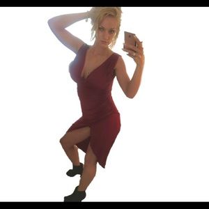 LuLu’s Wine Colored Sleeveless Asymmetrical Dress